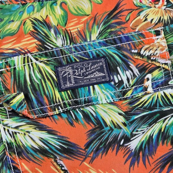 Polo Ralph Lauren Mens Small Tropical Print Swim Trunks Orange Tigers Mesh Lined - Picture 3 of 11